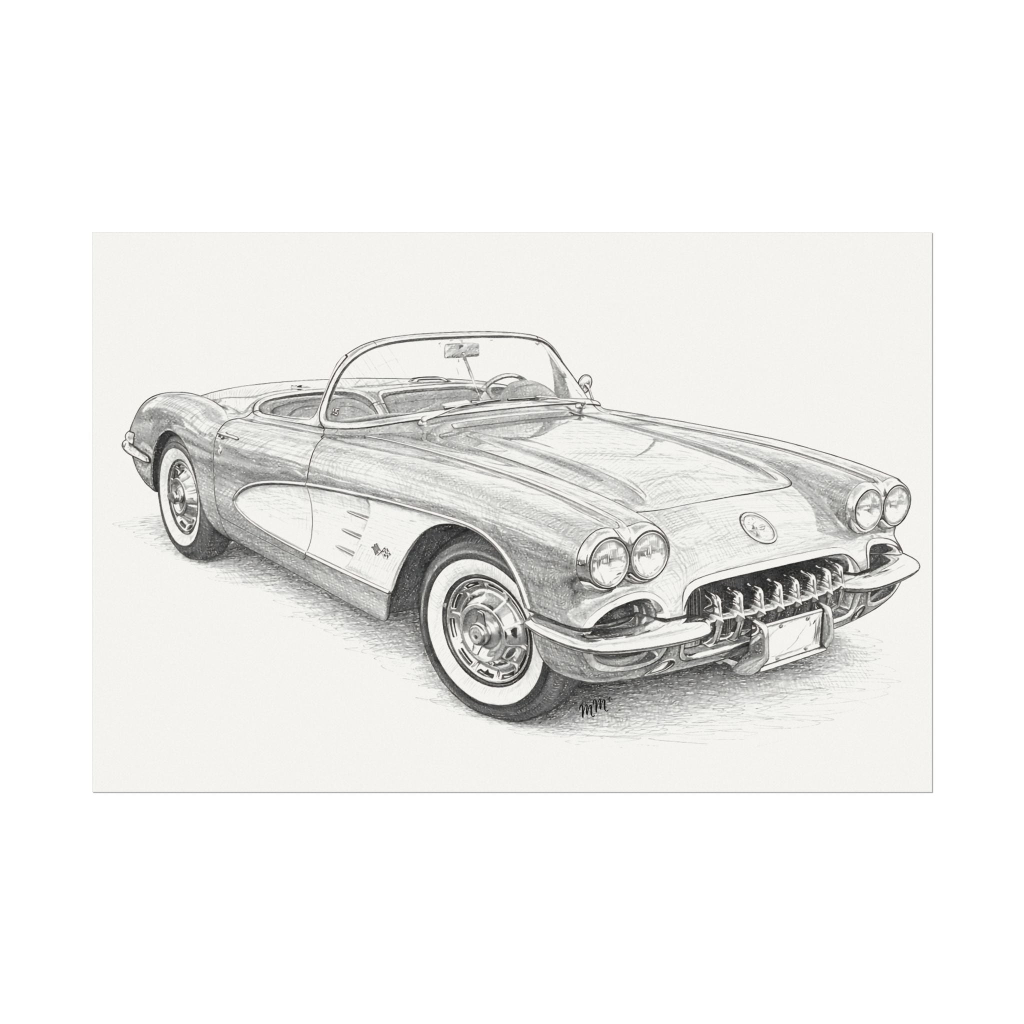 Vintage 1955 Corvette Sketch Matte Poster — First of the Legends