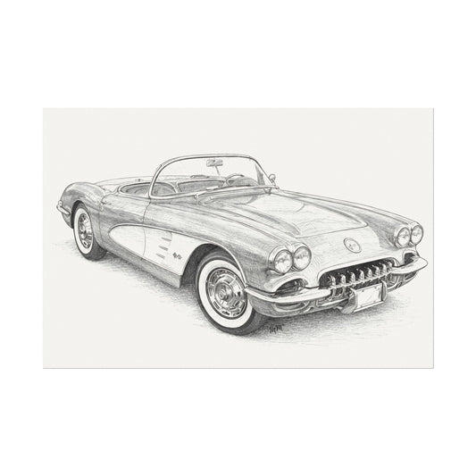 Vintage 1955 Corvette Sketch Matte Poster — First of the Legends