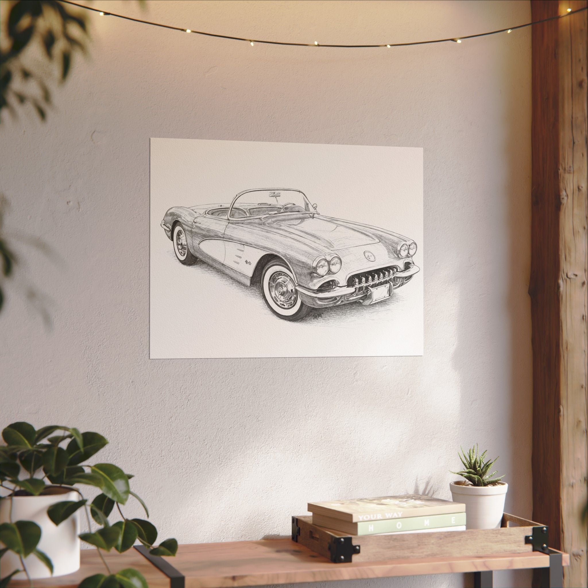 Vintage 1955 Corvette Sketch Matte Poster — First of the Legends