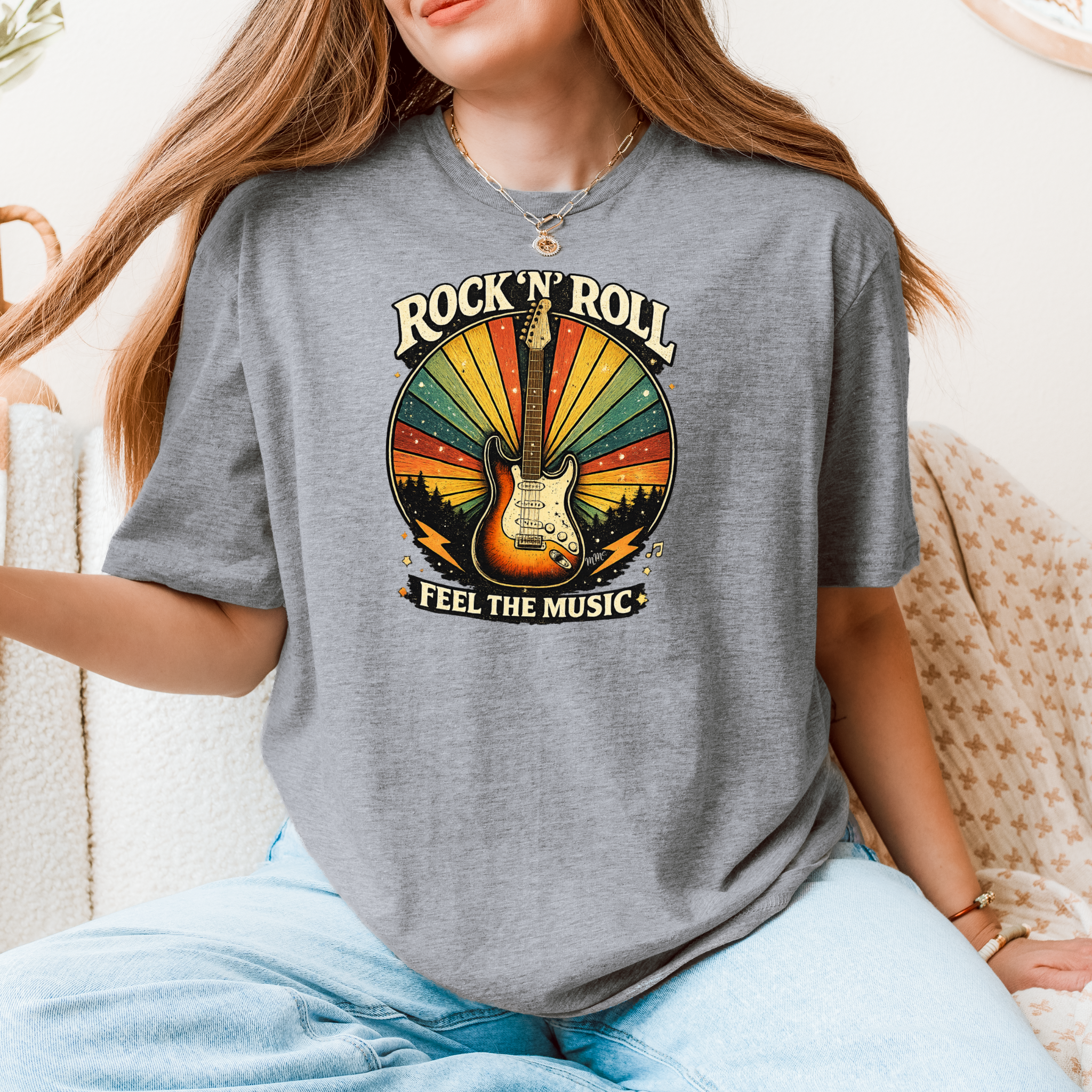 Rock ’N’ Roll – Feel the Music Retro Guitar Tee