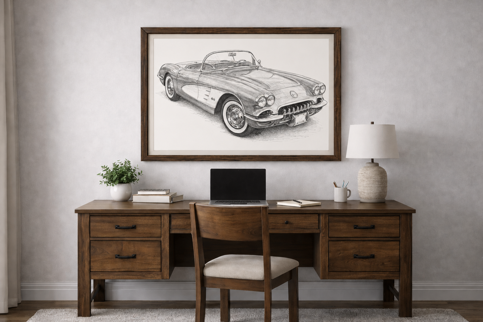 Vintage 1955 Corvette Sketch Matte Poster — First of the Legends