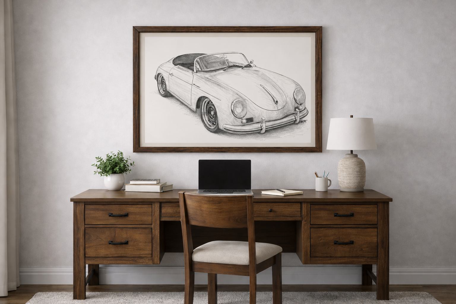 Vintage Sports Car Pencil Sketch Poster – 1956 Porsche 356 Roadster — The Quiet Rebel