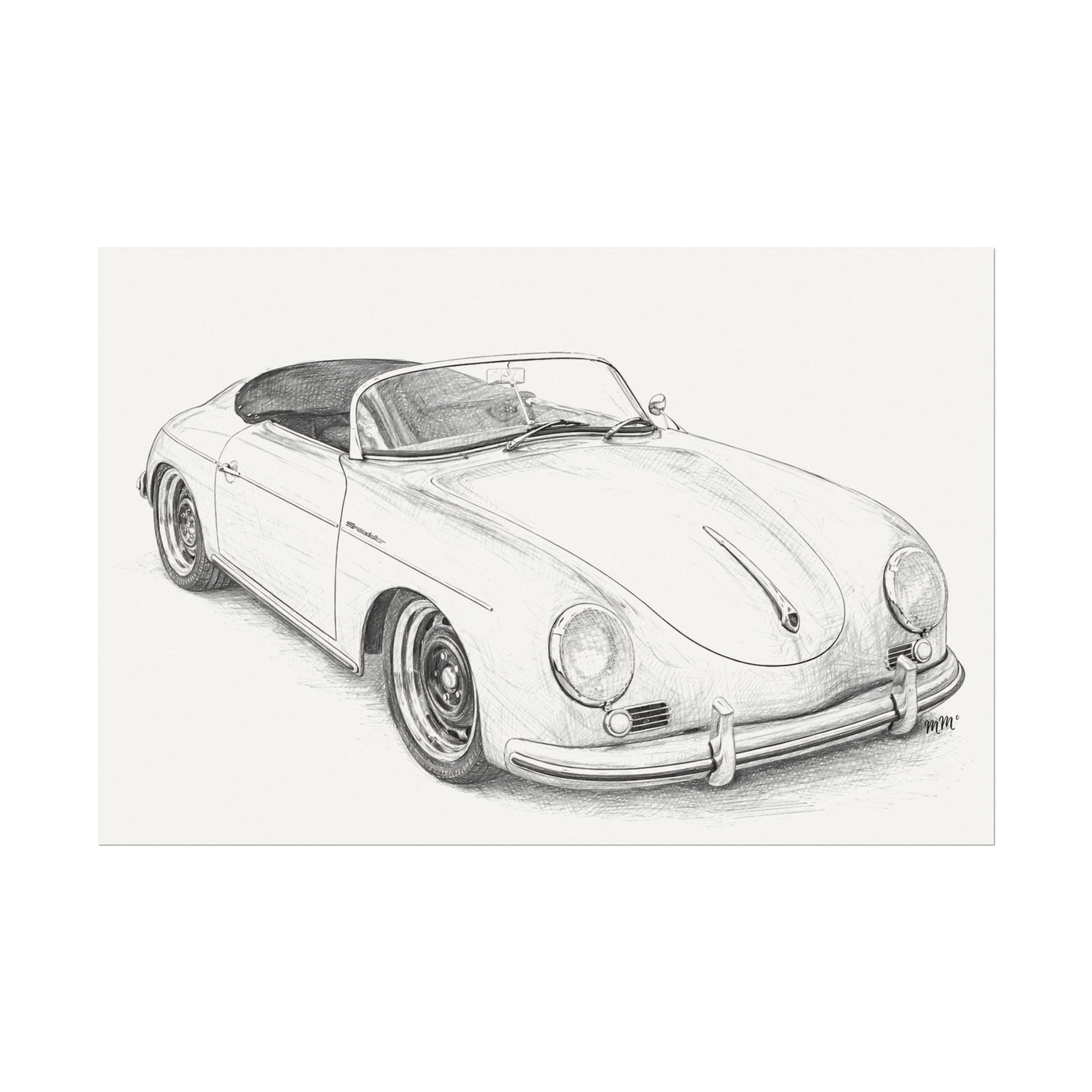 Vintage Sports Car Pencil Sketch Poster – 1956 Porsche 356 Roadster — The Quiet Rebel