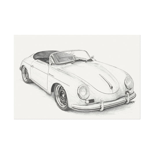 Vintage Sports Car Pencil Sketch Poster – 1956 Porsche 356 Roadster — The Quiet Rebel